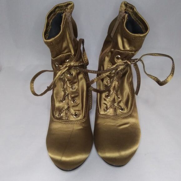 Nature Breeze Satiny Fabric Lace Up Boots 3 Inch High Heel Booties Size 5 1/2 - Picture 2 of 12